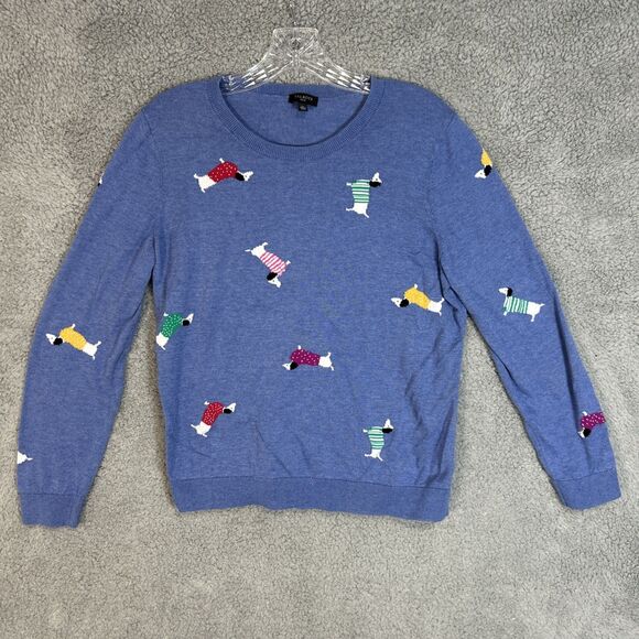 Talbots Women’s Petite Large Blue Sweater Dachshunds With Sweaters Weiner Dogs - Picture 1 of 5